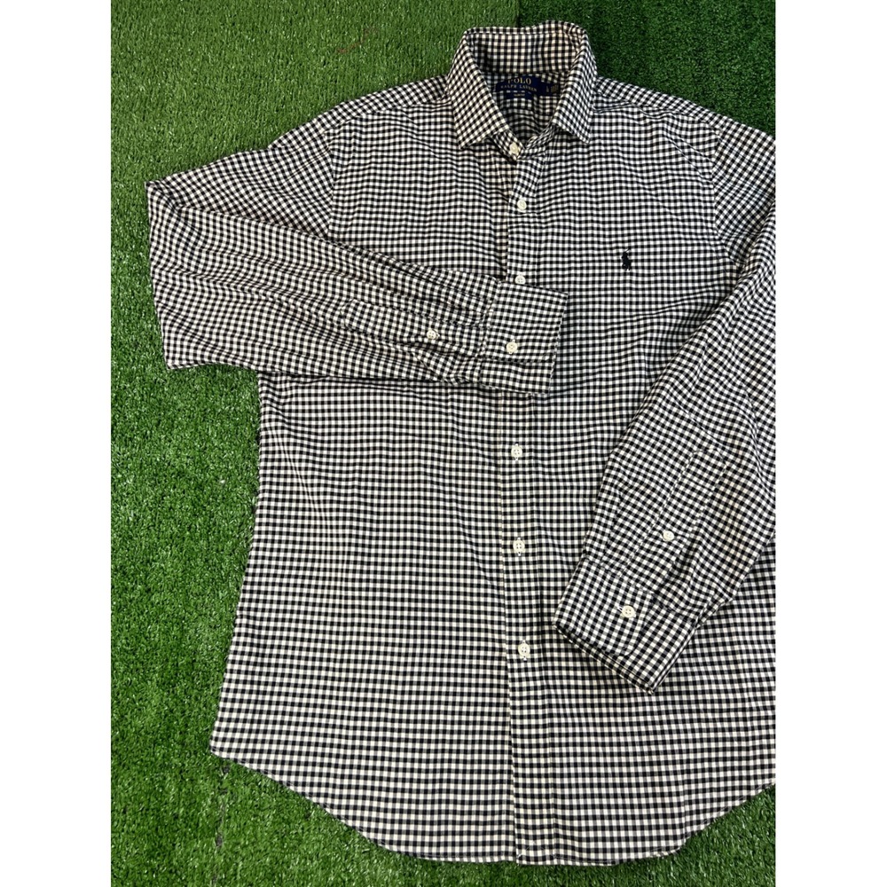Polo Ralph Lauren Mens Slim Fit Gingham Check Button Down Shirt Black White LG